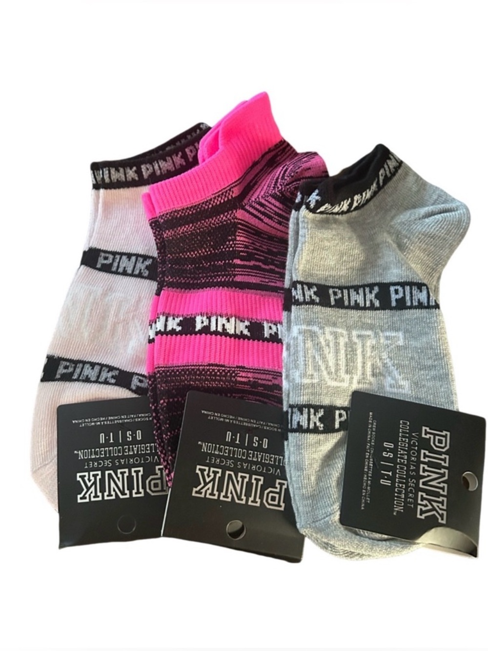 NWT PINK Victoria's Secret Collegiate collection Socks (3 PAIRS Total) - Picture 1 of 3